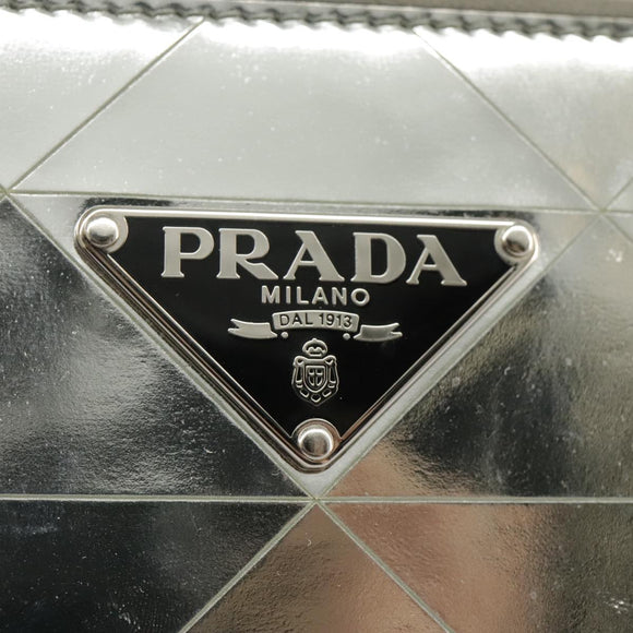 PRADA Accessory Pouch Metallic leather Silver Auth 101052SAM