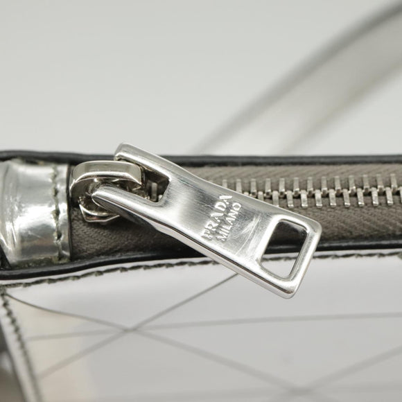 PRADA Accessory Pouch Metallic leather Silver Auth 101052AM