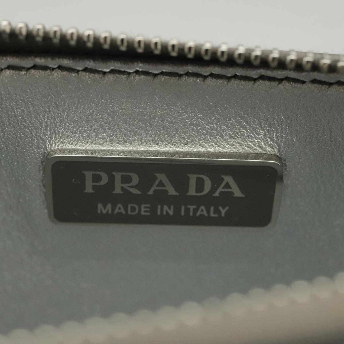 PRADA Accessory Pouch Metallic leather Silver Auth 101052A