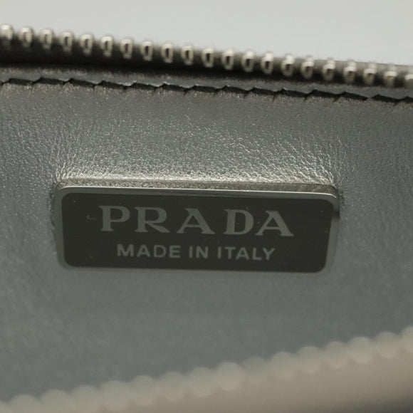 PRADA Accessory Pouch Metallic leather Silver Auth 101052AM