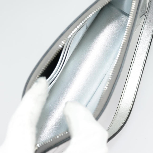 PRADA Accessory Pouch Metallic leather Silver Auth 101052AM