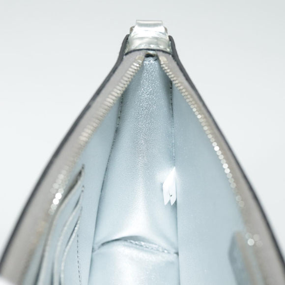 PRADA Accessory Pouch Metallic leather Silver Auth 101052AM