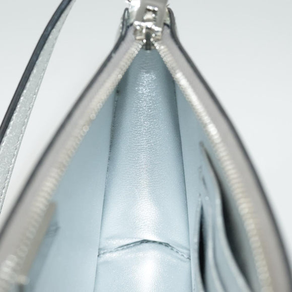 PRADA Accessory Pouch Metallic leather Silver Auth 101052AM