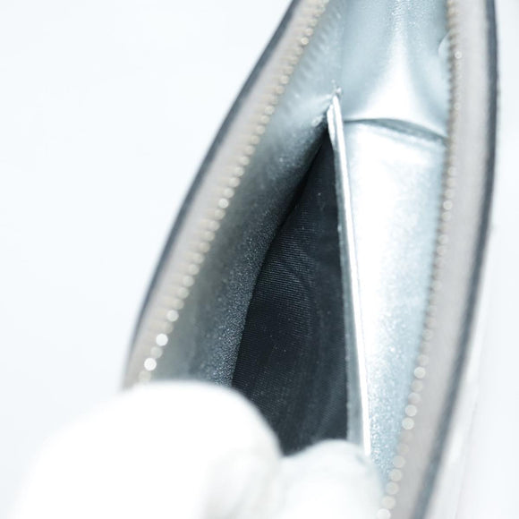 PRADA Accessory Pouch Metallic leather Silver Auth 101052AM