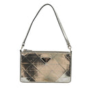 PRADA Accessory Pouch Metallic leather Silver Auth 101052AM-13