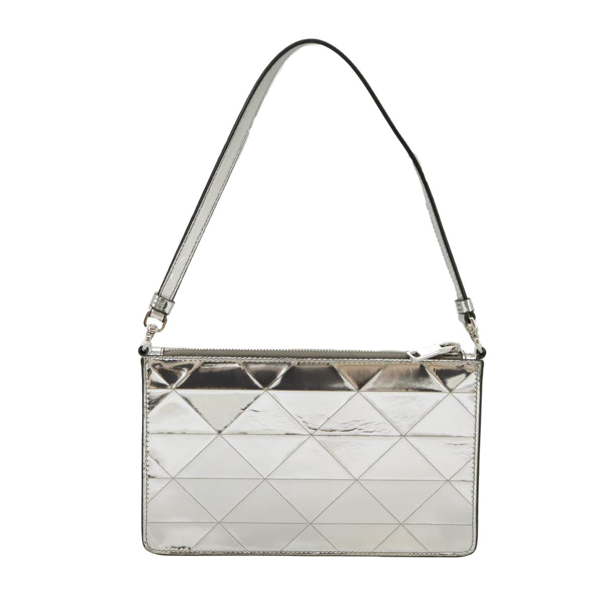 PRADA Accessory Pouch Metallic leather Silver Auth 101052A - 0