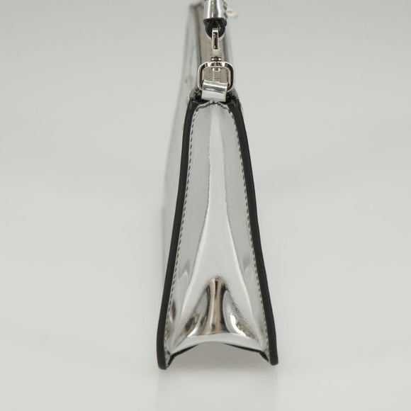 PRADA Accessory Pouch Metallic leather Silver Auth 101052AM