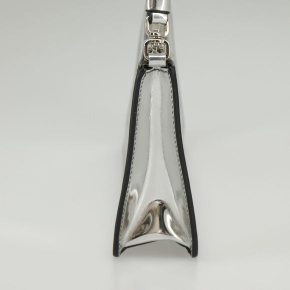 PRADA Accessory Pouch Metallic leather Silver Auth 101052AM