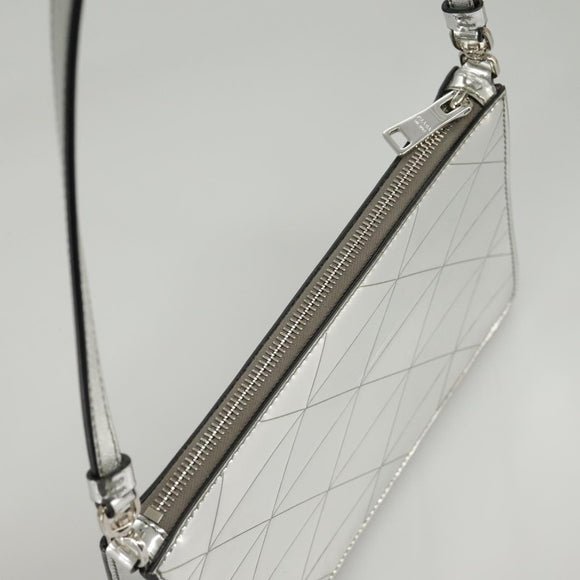 PRADA Accessory Pouch Metallic leather Silver Auth 101052AM