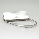 PRADA Accessory Pouch Metallic leather Silver Auth 101052AM-7