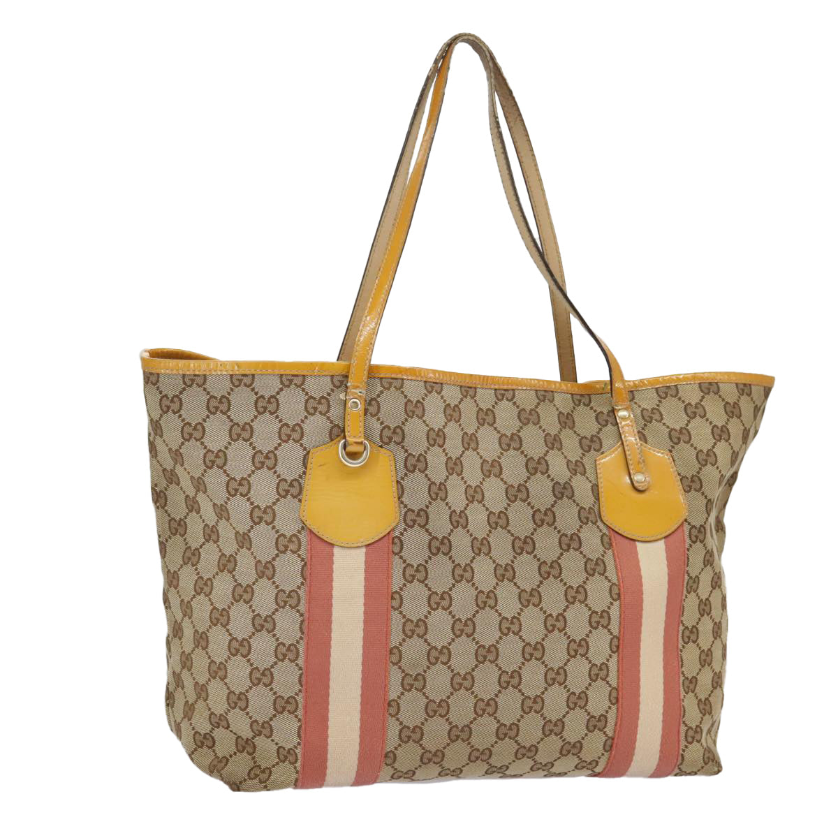 GUCCI GG Canvas Sherry Line Tote Bag Beige Gold pink 211970 Auth 101054