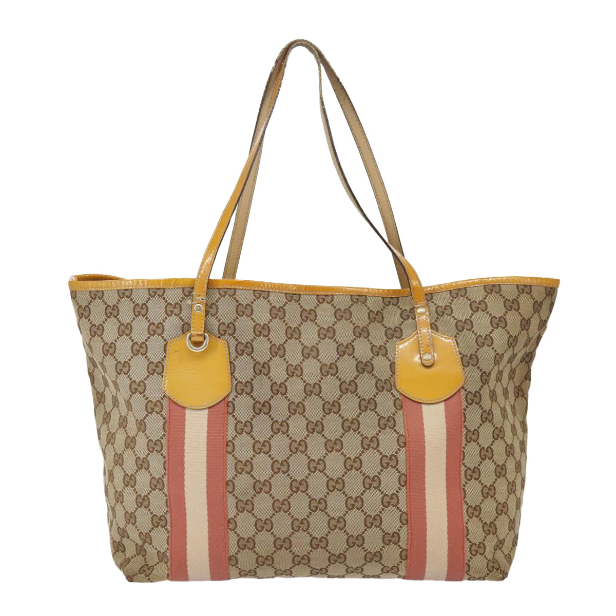 GUCCI GG Canvas Sherry Line Tote Bag Beige Gold pink 211970 Auth 101054 - 0