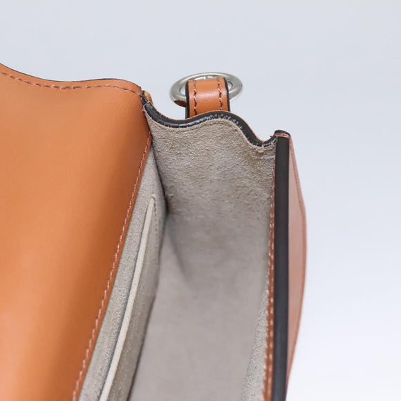 Chloe Nile Hand Bag Enamel Leather 2way Silver Brown Auth 101064