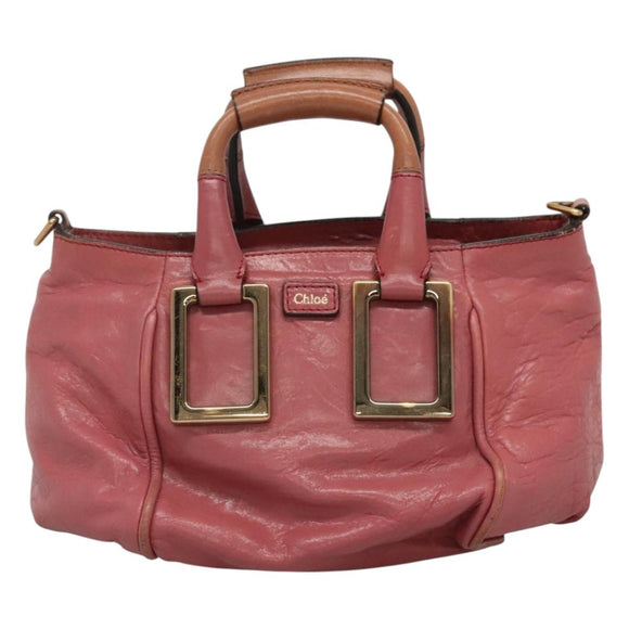 Chloe Etel Hand Bag Leather 2way Pink Gold Auth 101068