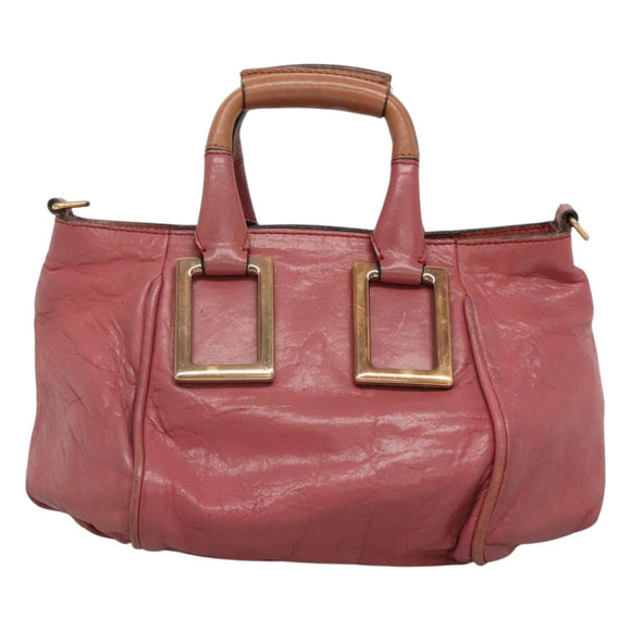 Chloe Etel Hand Bag Leather 2way Pink Gold Auth 101068