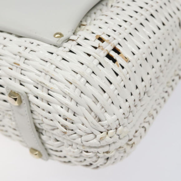 Salvatore Ferragamo Gancini Hand Bag Wicker White Auth 101078