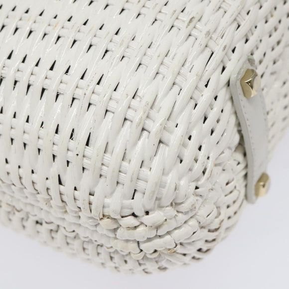 Salvatore Ferragamo Gancini Hand Bag Wicker White Auth 101078