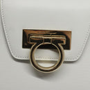 Salvatore Ferragamo Gancini Hand Bag Wicker White Auth 101078-14