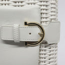 Salvatore Ferragamo Gancini Hand Bag Wicker White Auth 101078-15