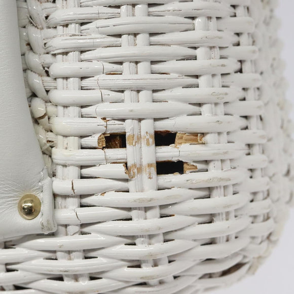 Salvatore Ferragamo Gancini Hand Bag Wicker White Auth 101078