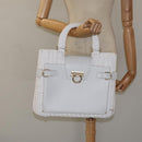 Salvatore Ferragamo Gancini Hand Bag Wicker White Auth 101078-24