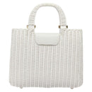 Salvatore Ferragamo Gancini Hand Bag Wicker White Auth 101078-2
