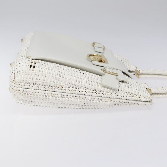 Salvatore Ferragamo Gancini Hand Bag Wicker White Auth 101078