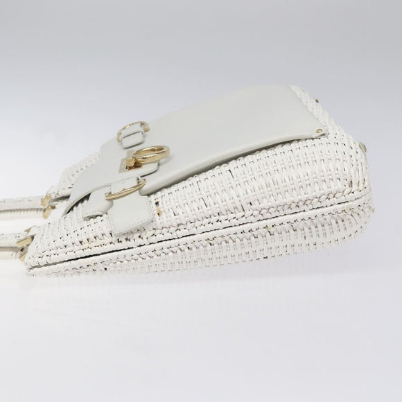Salvatore Ferragamo Gancini Hand Bag Wicker White Auth 101078