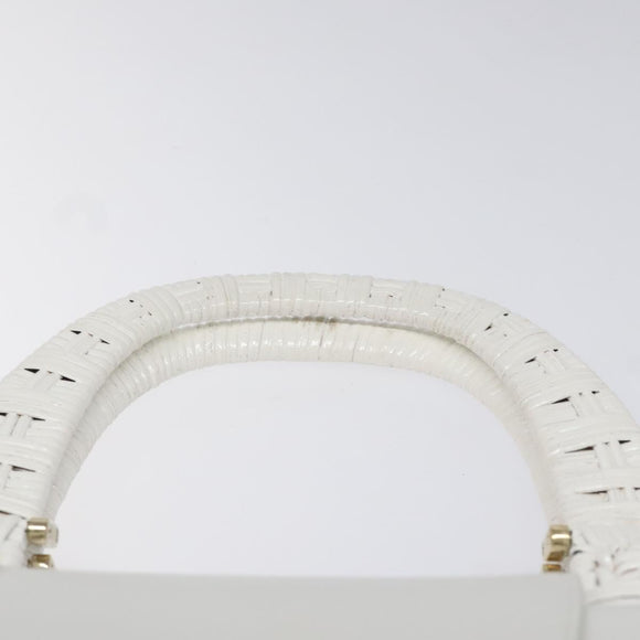 Salvatore Ferragamo Gancini Hand Bag Wicker White Auth 101078