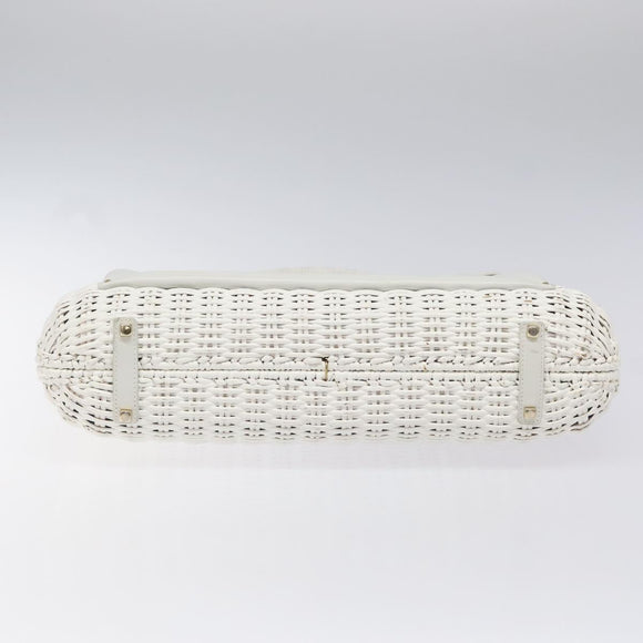 Salvatore Ferragamo Gancini Hand Bag Wicker White Auth 101078