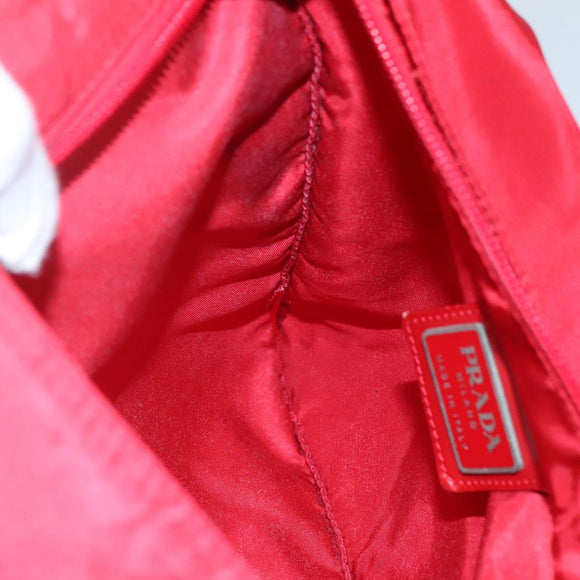 PRADA Shoulder Bag Nylon Red Silver Auth 101081