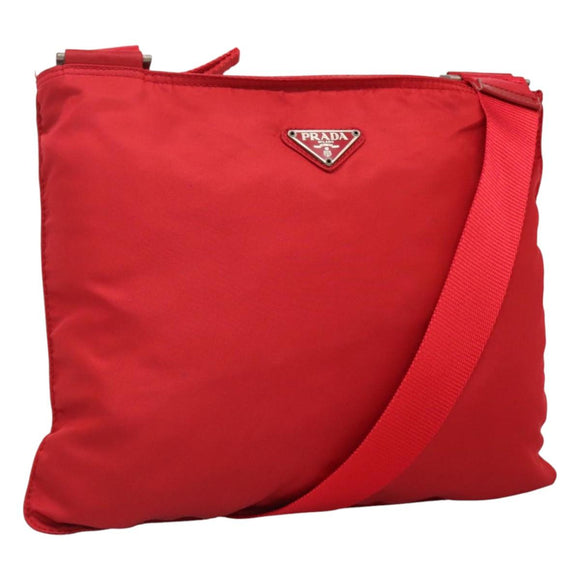 PRADA Shoulder Bag Nylon Red Silver Auth 101081