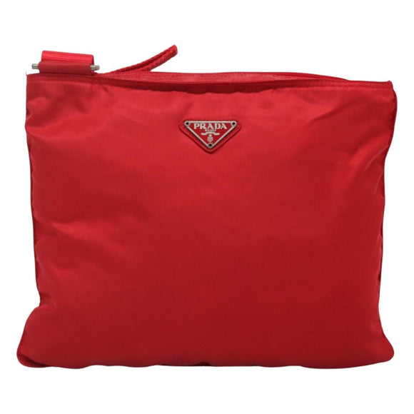 PRADA Shoulder Bag Nylon Red Silver Auth 101081