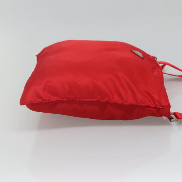 PRADA Shoulder Bag Nylon Red Silver Auth 101081
