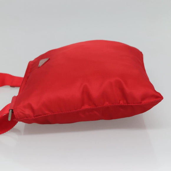 PRADA Shoulder Bag Nylon Red Silver Auth 101081