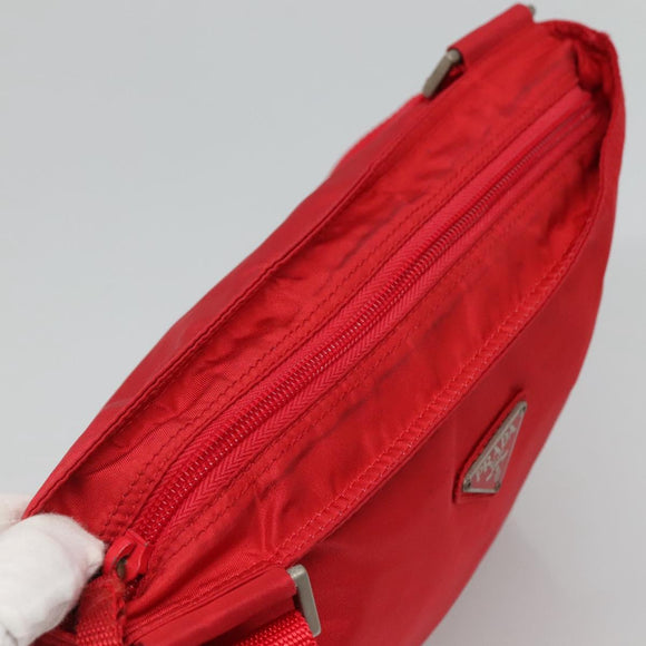 PRADA Shoulder Bag Nylon Red Silver Auth 101081