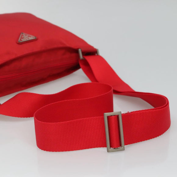 PRADA Shoulder Bag Nylon Red Silver Auth 101081