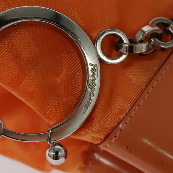Salvatore Ferragamo Shoulder Bag Nylon Leather Orange Auth 101087