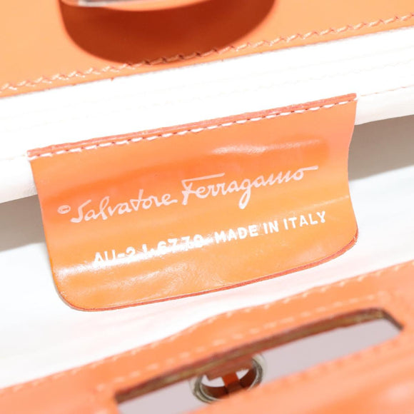 Salvatore Ferragamo Shoulder Bag Nylon Leather Orange Auth 101087
