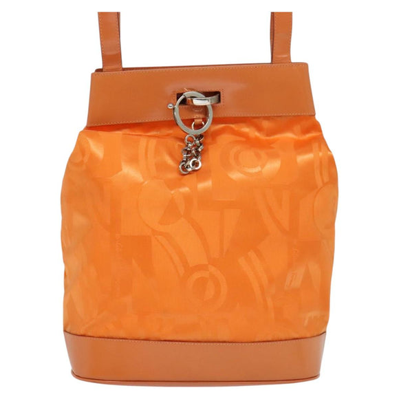 Salvatore Ferragamo Shoulder Bag Nylon Leather Orange Auth 101087