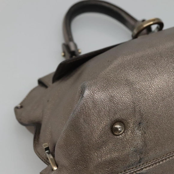 Salvatore Ferragamo Gancini Sofia Hand Bag Leather 2way Silver Auth 101090