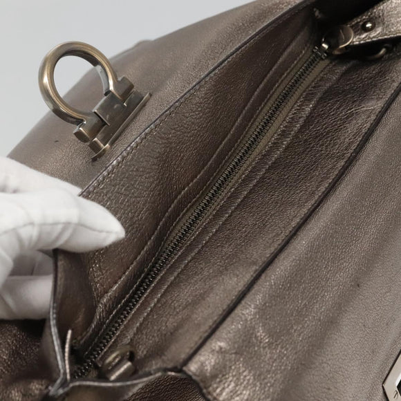 Salvatore Ferragamo Gancini Sofia Hand Bag Leather 2way Silver Auth 101090