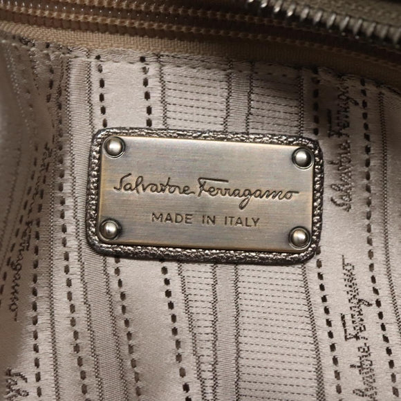 Salvatore Ferragamo Gancini Sofia Hand Bag Leather 2way Silver Auth 101090