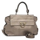 Salvatore Ferragamo Gancini Sofia Hand Bag Leather 2way Silver Auth 101090-1