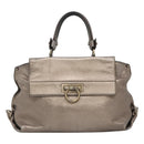 Salvatore Ferragamo Gancini Sofia Hand Bag Leather 2way Silver Auth 101090-13