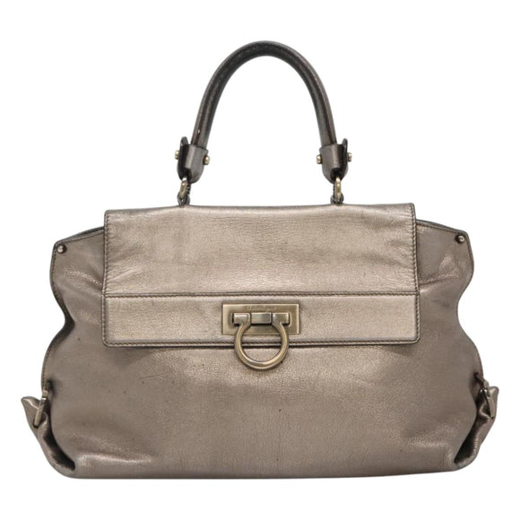 Salvatore Ferragamo Gancini Sofia Hand Bag Leather 2way Silver Auth 101090