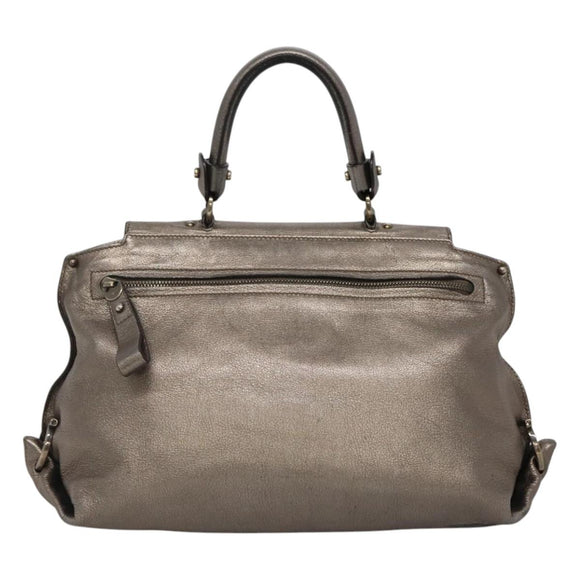 Salvatore Ferragamo Gancini Sofia Hand Bag Leather 2way Silver Auth 101090