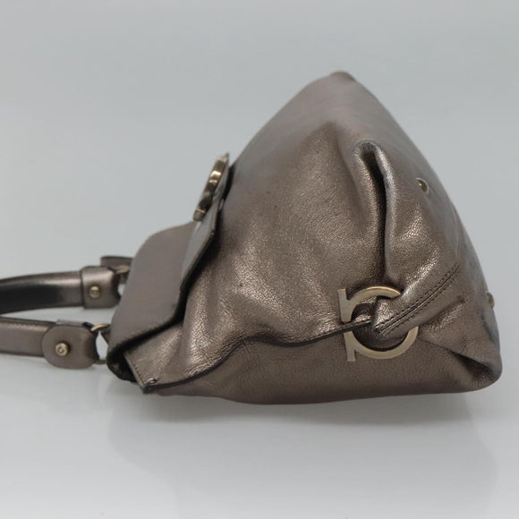 Salvatore Ferragamo Gancini Sofia Hand Bag Leather 2way Silver Auth 101090