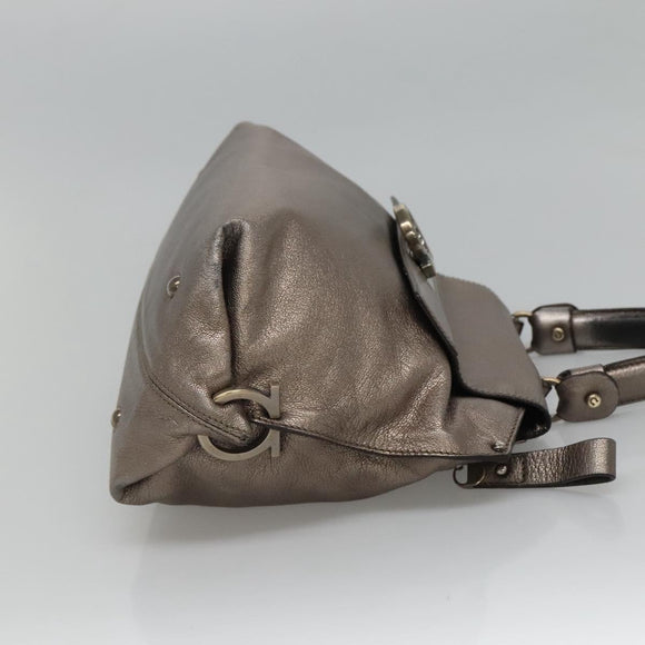 Salvatore Ferragamo Gancini Sofia Hand Bag Leather 2way Silver Auth 101090