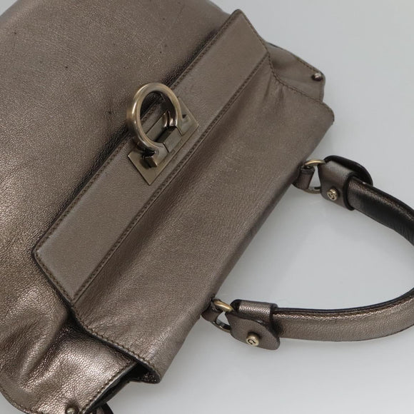 Salvatore Ferragamo Gancini Sofia Hand Bag Leather 2way Silver Auth 101090